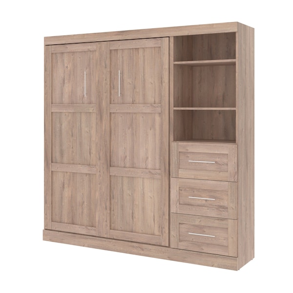 Pur Full Murphy Bed and Storage Unit with Drawers (84W) in rustic brown